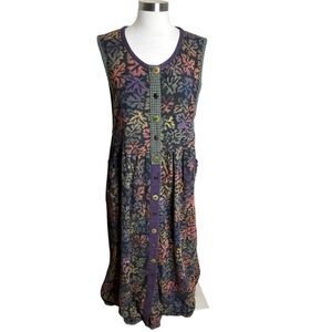 Vintage Winter Sun Dress Womens Medium Earthy Multicolor Leaf Print Button Front